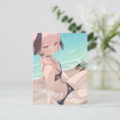 夏の時間を楽しむ可愛いアニメガールビーチ ポストカード (スタンド正面)