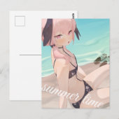 夏の時間を楽しむ可愛いアニメガールビーチ ポストカード (正面/裏面)