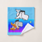 夏の時間クジラ漫画ターコイズバスタオルセット バスタオルセット (ウォッシュタオル)