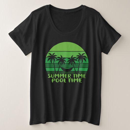 夏の時間プール時間。 プラスサイズTシャツ (デザイン正面)