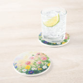 夏の時間。カラフルな花。アート。サンドストーン コースター (側面)