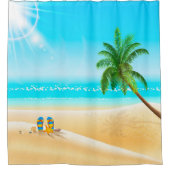 夏の時間。ビーチ、パームツリー、ビーチサンダル。 シャワーカーテン (正面)