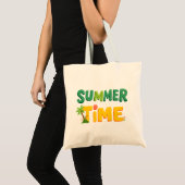 夏の時間 – Summer Time with Palm Tree and Sun トートバッグ (正面(商品))