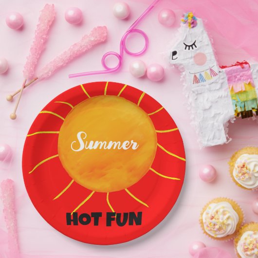 夏の暑いおもしろいイエローオレンジサン ペーパープレート (パーティー)