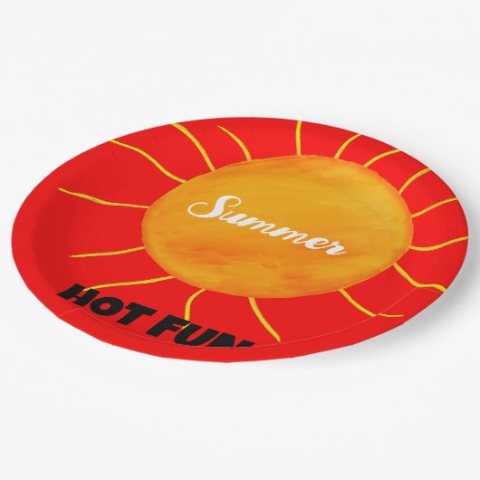 夏の暑いおもしろいイエローオレンジサン ペーパープレート (アングル)