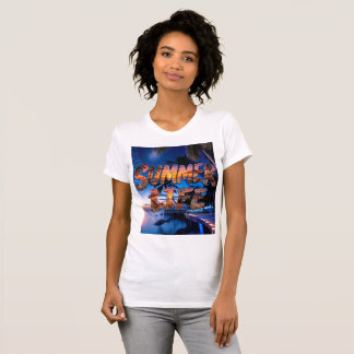 夏の暮らしトロピカルビーチの夕焼けタイポグラフィーTシャツ Tシャツ