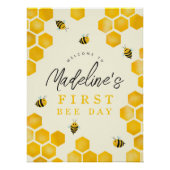 夏の最初の蜂の日1番目の誕生日ウェルカムサイン ポスター (正面)