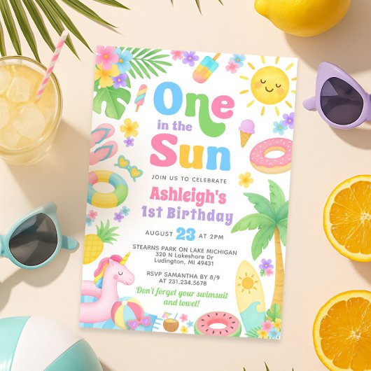 夏の最初の誕生日招待状 – 太陽の1つ 招待状