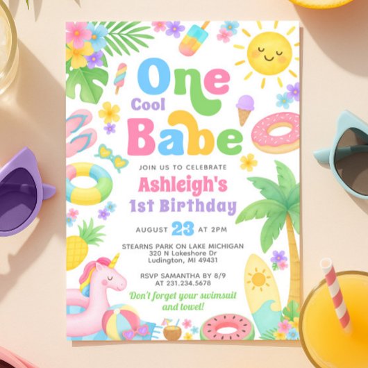 夏の最初の誕生日招待状- One クール Babe 招待状