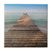 夏の木の歩行の道そして海 タイル (正面)