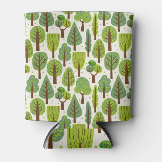 夏の木：緑のシームレスなパターン 缶クーラー (正面)