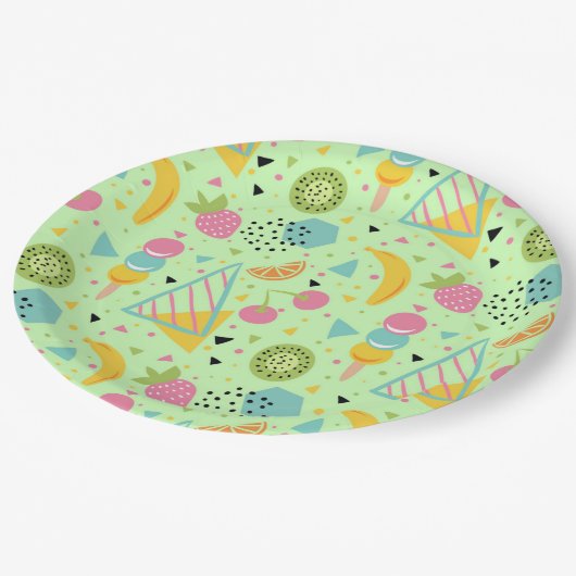 夏の果実と幾何学的な形 ペーパープレート (アングル)