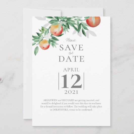 夏の果樹園の日付を保存 招待状 (正面)