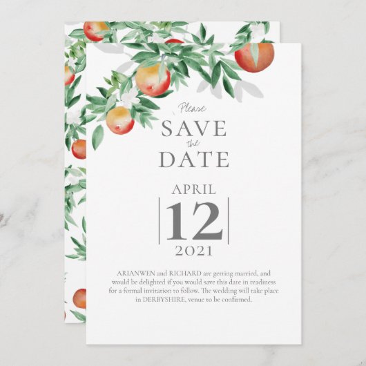 夏の果樹園の日付を保存 招待状 (正面/裏面)