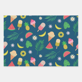 夏の果物とアイスクリームのパターン ラッピングペーパーシート