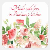 夏の果物と花ピンクの水色 スクエアシール (正面)