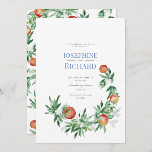 夏の果縁ど物、結婚式招待状 招待状 (正面/裏面)