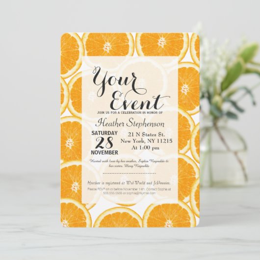 夏の柑橘類のオレンジの切れ 招待状 (スタンド正面)
