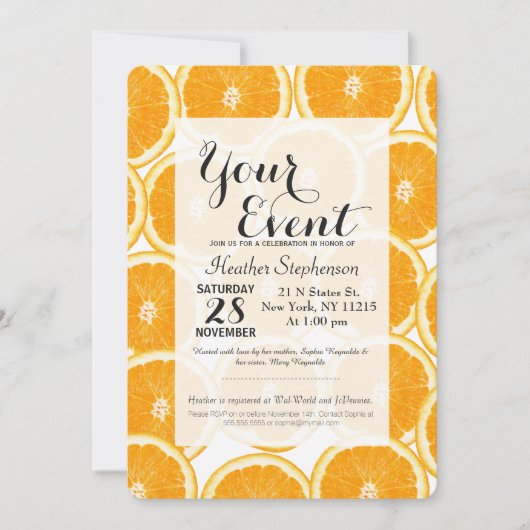 夏の柑橘類のオレンジの切れ 招待状 (正面)