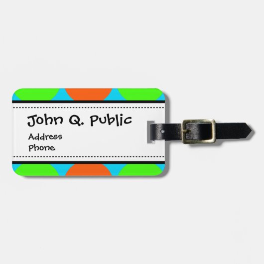 夏の柑橘類のライムグリーンのオレンジ黄色のティール（緑がかった色）の円 ラゲッジタグ (正面横)