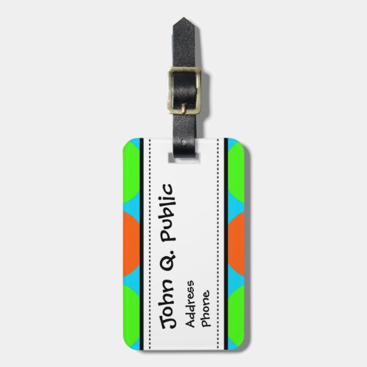 夏の柑橘類のライムグリーンのオレンジ黄色のティール（緑がかった色）の円 ラゲッジタグ (正面縦)