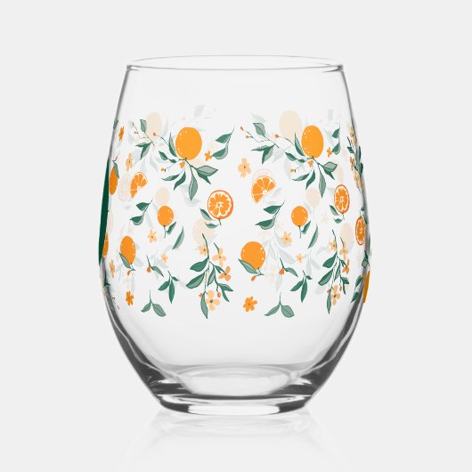 夏の柑橘類オレンジ&葉モノグラム ステムなしワイングラス (左)