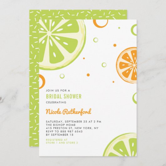 夏の柑橘類スライスブライダルシャワー招待 招待状 (正面/裏面)
