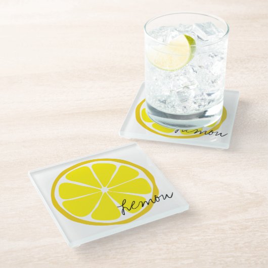 夏の柑橘類レモンガラスのコースター ガラスコースター (アングル)