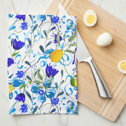 夏の柑橘類,レモン,フローラ 地中海の キッチンタオル (四つ折り)