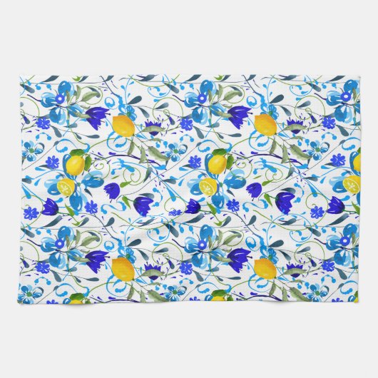 夏の柑橘類,レモン,フローラ 地中海の キッチンタオル (横)
