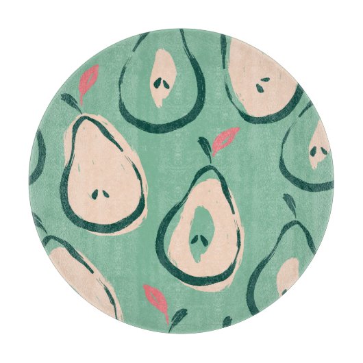 夏の梨：新鮮な果実のパターン。 カッティングボード (正面)