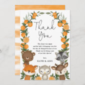 夏の森の動物たちオレンジのかんきつのベビーシャワー サンキューカード (正面/裏面)