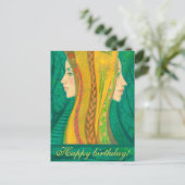 夏の森の幻想アート、誕生日おめでとう ポストカード (スタンド正面)