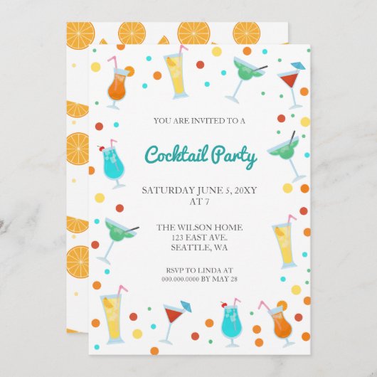 夏の楽しいドリンクパーティー 招待状 (正面/裏面)