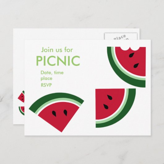 夏の楽しいピクニック インビテーションポストカード (正面/裏面)