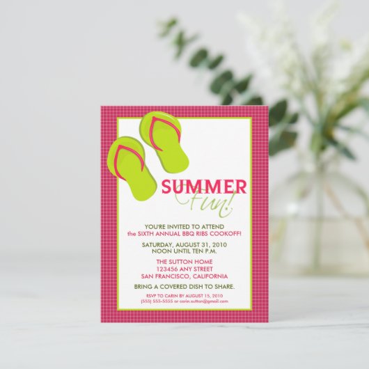 夏の楽しいピクニック/BBQ ご招待(ピンク) 招待状 (スタンド正面)