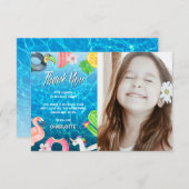 夏の楽しいプール誕生日パーティーの写真 サンキューカード (正面/裏面)