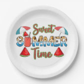 夏の楽しい時間 | スイカカラフルスライス ペーパープレート (正面)