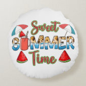 夏の楽しい時間 | スイカカラフルスライス ラウンドクッション (裏面)