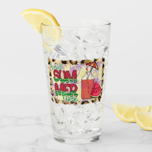 夏の楽しい時間 | スイカ、ビーチ&レオパード タンブラーグラス (アイス正面)