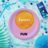 夏の楽しい黄色オレンジ色の太陽紫 ペーパープレート (パーティー)