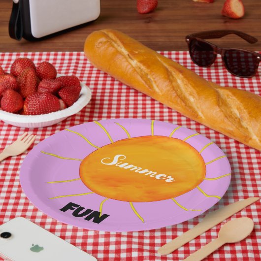 夏の楽しい黄色オレンジ色の太陽紫 ペーパープレート (ピクニック)