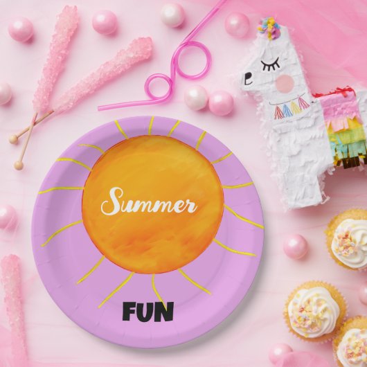 夏の楽しい黄色オレンジ色の太陽紫 ペーパープレート (パーティー)
