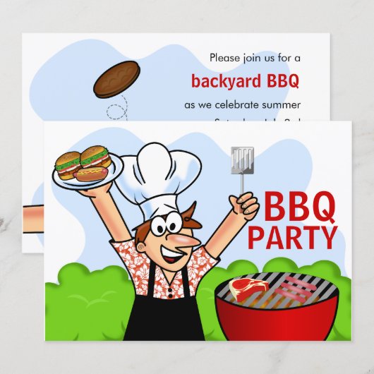 夏の楽しいBBQパーティー 招待状 (正面/裏面)