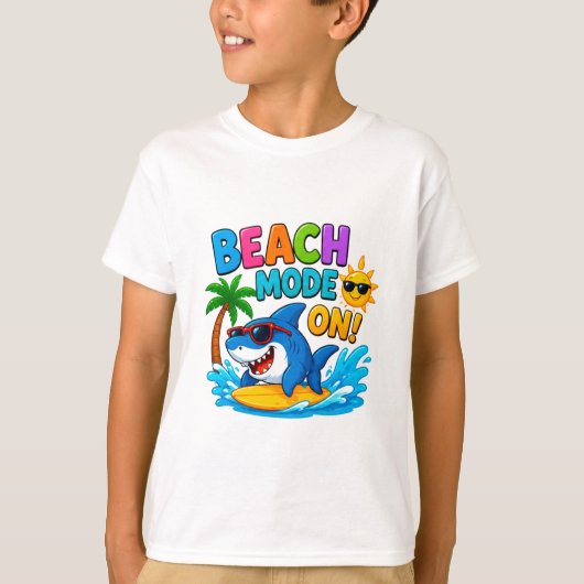 🌊 夏の楽しみのためのサーフィンシャークの漫画 🏄 Tシャツ (正面)