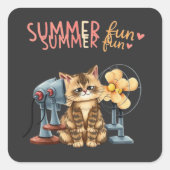 夏の楽しみ猫Tシャツ サルカスティックタビー スクエアシール (正面)