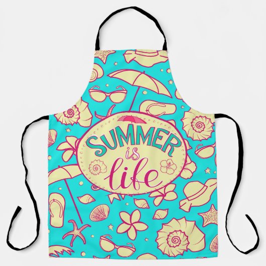 夏の模様(ターコイズ背景):傘 エプロン (正面)