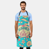 夏の模様(ターコイズ背景):傘 エプロン (着用した状態)