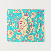 夏の模様(ターコイズ背景):傘 タペストリー (正面(横))