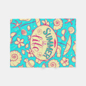 夏の模様(ターコイズ背景):傘 フリースブランケット (正面(横))